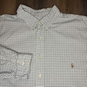 Ralph Lauren Button Up Shirt Men's 3XB Green Black Tattersall Check Pony Preppy‎
